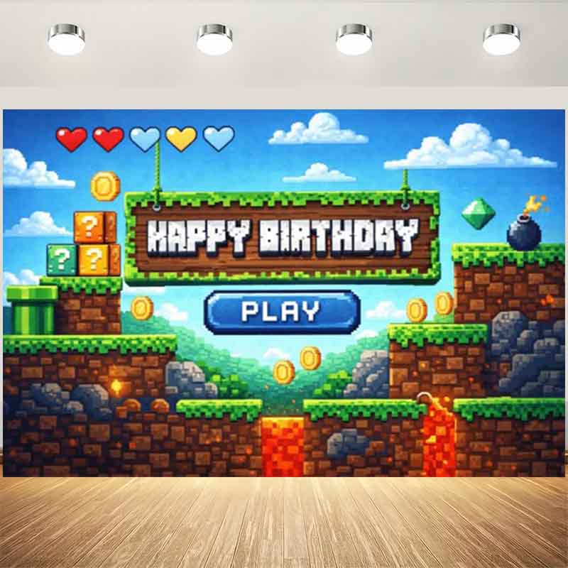 Pixel Video Game Birthday Back - Retro Gaming Banner recension och pris