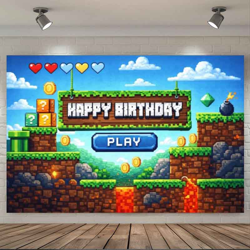 Pixel Video Game Birthday Back - Retro Gaming Banner recension och pris