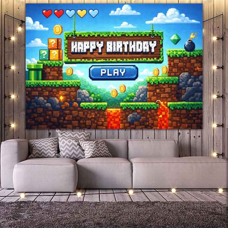 Pixel Video Game Birthday Back - Retro Gaming Banner recension och pris